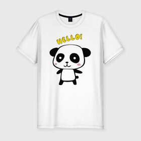 Мужская футболка хлопок Slim с принтом Милая пандочка в Тюмени, 92% хлопок, 8% лайкра | приталенный силуэт, круглый вырез ворота, длина до линии бедра, короткий рукав | Тематика изображения на принте: маленькая панда | маленькая пандочка | милашка | милая панда | милая пандочка | панда | панда hello | панда милашка | пандочка | пандочка hello | пандочка милашка