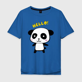 Мужская футболка хлопок Oversize с принтом Милая пандочка в Тюмени, 100% хлопок | свободный крой, круглый ворот, “спинка” длиннее передней части | Тематика изображения на принте: маленькая панда | маленькая пандочка | милашка | милая панда | милая пандочка | панда | панда hello | панда милашка | пандочка | пандочка hello | пандочка милашка