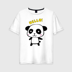 Женская футболка хлопок Oversize с принтом Милая пандочка в Тюмени, 100% хлопок | свободный крой, круглый ворот, спущенный рукав, длина до линии бедер
 | маленькая панда | маленькая пандочка | милашка | милая панда | милая пандочка | панда | панда hello | панда милашка | пандочка | пандочка hello | пандочка милашка