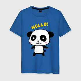 Мужская футболка хлопок с принтом Милая пандочка в Тюмени, 100% хлопок | прямой крой, круглый вырез горловины, длина до линии бедер, слегка спущенное плечо. | маленькая панда | маленькая пандочка | милашка | милая панда | милая пандочка | панда | панда hello | панда милашка | пандочка | пандочка hello | пандочка милашка