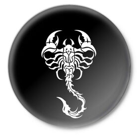 Значок с принтом Скорпион в Тюмени,  металл | круглая форма, металлическая застежка в виде булавки | знак зодиака | природа. | ракообразные | скорпион | ядовитые существа