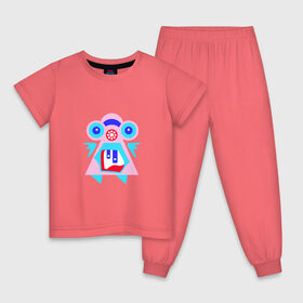 Детская пижама хлопок с принтом Ангельский монстрик вар2 в Тюмени, 100% хлопок |  брюки и футболка прямого кроя, без карманов, на брюках мягкая резинка на поясе и по низу штанин
 | Тематика изображения на принте: abstract | angel | character | geometric | monster