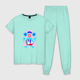 Женская пижама хлопок с принтом Ангельский монстрик вар2 в Тюмени, 100% хлопок | брюки и футболка прямого кроя, без карманов, на брюках мягкая резинка на поясе и по низу штанин | abstract | angel | character | geometric | monster