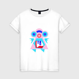Женская футболка хлопок с принтом Ангельский монстрик вар2 в Тюмени, 100% хлопок | прямой крой, круглый вырез горловины, длина до линии бедер, слегка спущенное плечо | Тематика изображения на принте: abstract | angel | character | geometric | monster