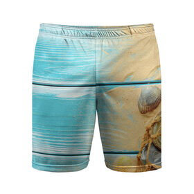 Мужские шорты спортивные с принтом ПИРС в Тюмени,  |  | доски | лето | море | песок | пирс | пляж | ракушки