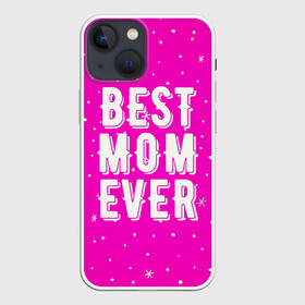 Чехол для iPhone 13 mini с принтом Лучшая мама в Тюмени,  |  | best | ever | mom | звезды | лучшая | мама | розовый | снежинки | фуксия | ярко