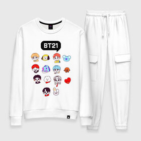 Женский костюм хлопок с принтом BTS / BT21 в Тюмени, 100% хлопок | на свитшоте круглая горловина, мягкая резинка по низу. Брюки заужены к низу, на них два вида карманов: два 