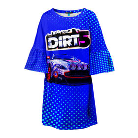 Детское платье 3D с принтом Dirt 5 в Тюмени, 100% полиэстер | прямой силуэт, чуть расширенный к низу. Круглая горловина, на рукавах — воланы | Тематика изображения на принте: dirt | dirt 4 | dirt 5 | dirt car | dirt logo | dirt racing | dirt машины | дирт 4 | дирт 5