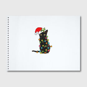 Альбом для рисования с принтом Новогодний кот в Тюмени, 100% бумага
 | матовая бумага, плотность 200 мг. | Тематика изображения на принте: 2021 | белка | гирлянда | год быка | дед мороз | елка | енот | кот | котик | лиса | маска | неон | новогодний кот | новогодняя | новый год | олень | праздник | радуга | рождество | с новым годом | санта