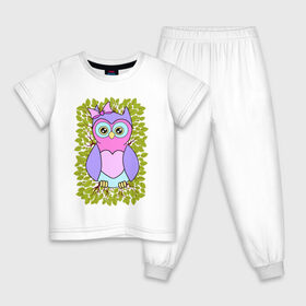 Детская пижама хлопок с принтом Милая совушка в Тюмени, 100% хлопок |  брюки и футболка прямого кроя, без карманов, на брюках мягкая резинка на поясе и по низу штанин
 | детская сова | для девочек | птица | сова | совушка