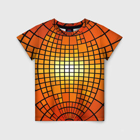 Детская футболка 3D с принтом Сфера в Тюмени, 100% гипоаллергенный полиэфир | прямой крой, круглый вырез горловины, длина до линии бедер, чуть спущенное плечо, ткань немного тянется | квадраты | красный | оранжевый | текстура | шар