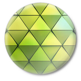 Значок с принтом Зелёные треугольники в Тюмени,  металл | круглая форма, металлическая застежка в виде булавки | Тематика изображения на принте: геометрия | зелёный | текстура | треугольники | фигуры
