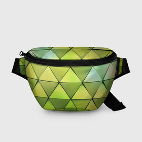 Поясная сумка 3D с принтом Зелёные треугольники в Тюмени, 100% полиэстер | плотная ткань, ремень с регулируемой длиной, внутри несколько карманов для мелочей, основное отделение и карман с обратной стороны сумки застегиваются на молнию | геометрия | зелёный | текстура | треугольники | фигуры