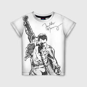 Детская футболка 3D с принтом Freddie Mercury в Тюмени, 100% гипоаллергенный полиэфир | прямой крой, круглый вырез горловины, длина до линии бедер, чуть спущенное плечо, ткань немного тянется | freddie mercury | queen | автограф | квин | фредди меркьюри