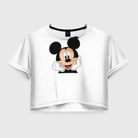 Женская футболка Crop-top 3D с принтом Футболка с Микки Маусом в Тюмени, 100% полиэстер | круглая горловина, длина футболки до линии талии, рукава с отворотами | disney | белая футболка
