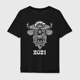 Мужская футболка хлопок Oversize с принтом Год быка 2021 в Тюмени, 100% хлопок | свободный крой, круглый ворот, “спинка” длиннее передней части | 