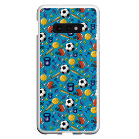 Чехол для Samsung S10E с принтом СПОРТ в Тюмени, Силикон | Область печати: задняя сторона чехла, без боковых панелей | бейсбол | гиря | спорт | футбол | футбольный мяч | штанга