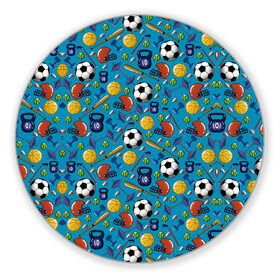 Коврик для мышки круглый с принтом СПОРТ в Тюмени, резина и полиэстер | круглая форма, изображение наносится на всю лицевую часть | Тематика изображения на принте: бейсбол | гиря | спорт | футбол | футбольный мяч | штанга