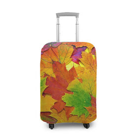 Чехол для чемодана 3D с принтом Осенние листья в Тюмени, 86% полиэфир, 14% спандекс | двустороннее нанесение принта, прорези для ручек и колес | клён | краски | листья | осень | радуга | разноцветный | яркая