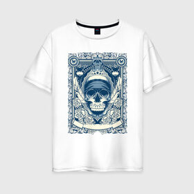 Женская футболка хлопок Oversize с принтом Пиратская картина в Тюмени, 100% хлопок | свободный крой, круглый ворот, спущенный рукав, длина до линии бедер
 | арт | вектор | гот | готический рисунок | готическое | перо | перья | пират | пиратская картина | повязка | рисунок | синий | череп