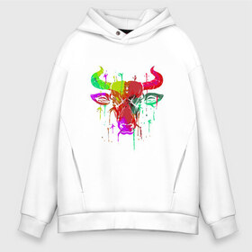 Мужское худи Oversize хлопок с принтом Color Bull в Тюмени, френч-терри — 70% хлопок, 30% полиэстер. Мягкий теплый начес внутри —100% хлопок | боковые карманы, эластичные манжеты и нижняя кромка, капюшон на магнитной кнопке | Тематика изображения на принте: 2020 | 2021 | bull | bulls | claus | cow | ox | santa | буйвол | бычок | год быка | дед мороз | деревня | животные | зима | корова | коррида | матадор | новый год | праздник | рог | рога | рогатый | санта клаус | символ | скот