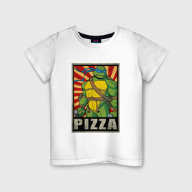 Детская футболка хлопок с принтом Pizza Turtles в Тюмени, 100% хлопок | круглый вырез горловины, полуприлегающий силуэт, длина до линии бедер | donatello | leonardo | michelangelo | ninja | raphael | turtles | воин | донателло | животные | карате | комикс | комиксы | крэнг | леонардо | микеланджело | мультфильм | мутант | мутанты | ниндзя | пицца | рафаэль | сплинтер