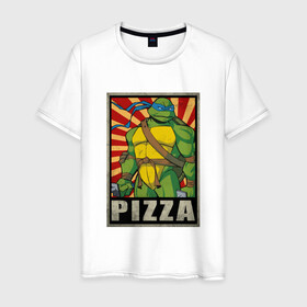 Мужская футболка хлопок с принтом Pizza Turtles в Тюмени, 100% хлопок | прямой крой, круглый вырез горловины, длина до линии бедер, слегка спущенное плечо. | donatello | leonardo | michelangelo | ninja | raphael | turtles | воин | донателло | животные | карате | комикс | комиксы | крэнг | леонардо | микеланджело | мультфильм | мутант | мутанты | ниндзя | пицца | рафаэль | сплинтер