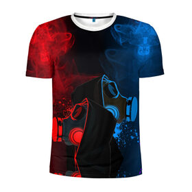 Мужская футболка 3D спортивная с принтом CORONA в Тюмени, 100% полиэстер с улучшенными характеристиками | приталенный силуэт, круглая горловина, широкие плечи, сужается к линии бедра | Тематика изображения на принте: metro | stalker | дым | коронавирус | неоновый дым | пандемия | противогаз | сталкер