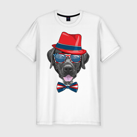 Мужская футболка хлопок Slim с принтом Мажор  в Тюмени, 92% хлопок, 8% лайкра | приталенный силуэт, круглый вырез ворота, длина до линии бедра, короткий рукав | арт | графика | животные | лабрадор | собаки