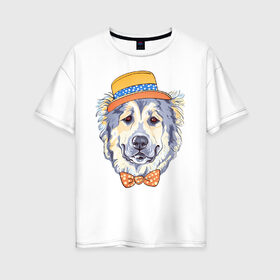 Женская футболка хлопок Oversize с принтом Джентльмен в Тюмени, 100% хлопок | свободный крой, круглый ворот, спущенный рукав, длина до линии бедер
 | арт | графика | животные | сенбернар | собаки