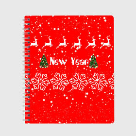 Тетрадь с принтом Happy New Year в Тюмени, 100% бумага | 48 листов, плотность листов — 60 г/м2, плотность картонной обложки — 250 г/м2. Листы скреплены сбоку удобной пружинной спиралью. Уголки страниц и обложки скругленные. Цвет линий — светло-серый
 | 