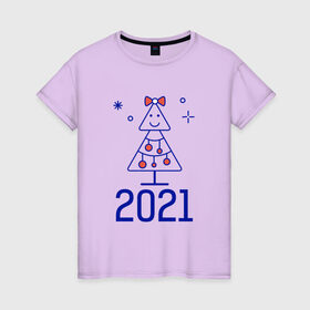 Женская футболка хлопок с принтом Новогодняя елка 2021 в Тюмени, 100% хлопок | прямой крой, круглый вырез горловины, длина до линии бедер, слегка спущенное плечо | 