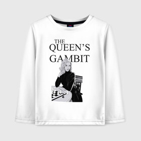 Детский лонгслив хлопок с принтом the queens gambit в Тюмени, 100% хлопок | круглый вырез горловины, полуприлегающий силуэт, длина до линии бедер | the queens gambit | нетфликс | сериал | ход королевы