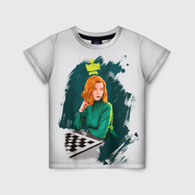 Детская футболка 3D с принтом ход королевы в Тюмени, 100% гипоаллергенный полиэфир | прямой крой, круглый вырез горловины, длина до линии бедер, чуть спущенное плечо, ткань немного тянется | the queens gambit | нетфликс | сериал | ход королевы