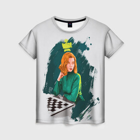 Женская футболка 3D с принтом ход королевы в Тюмени, 100% полиэфир ( синтетическое хлопкоподобное полотно) | прямой крой, круглый вырез горловины, длина до линии бедер | the queens gambit | нетфликс | сериал | ход королевы