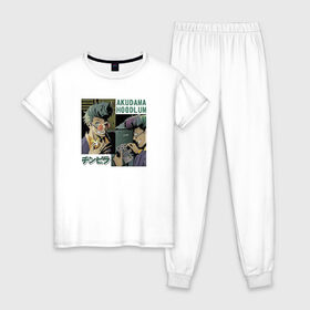 Женская пижама хлопок с принтом Hoodlum в Тюмени, 100% хлопок | брюки и футболка прямого кроя, без карманов, на брюках мягкая резинка на поясе и по низу штанин | Тематика изображения на принте: 