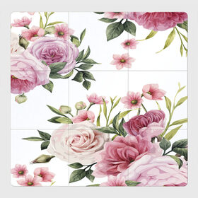 Магнитный плакат 3Х3 с принтом Розовые розы в Тюмени, Полимерный материал с магнитным слоем | 9 деталей размером 9*9 см | pink | rose | букет | розовое настроение | цветы