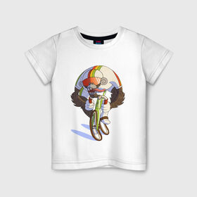 Детская футболка хлопок с принтом Безумный велосипедист в Тюмени, 100% хлопок | круглый вырез горловины, полуприлегающий силуэт, длина до линии бедер | арт | велосипед | велосипедист | обезьяна | рисунок | спортсмен