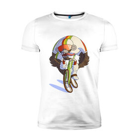 Мужская футболка хлопок Slim с принтом Безумный велосипедист в Тюмени, 92% хлопок, 8% лайкра | приталенный силуэт, круглый вырез ворота, длина до линии бедра, короткий рукав | арт | велосипед | велосипедист | обезьяна | рисунок | спортсмен
