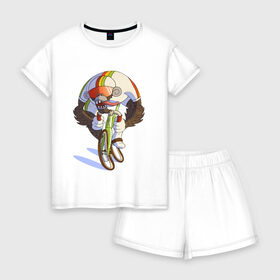 Женская пижама с шортиками хлопок с принтом Безумный велосипедист в Тюмени, 100% хлопок | футболка прямого кроя, шорты свободные с широкой мягкой резинкой | арт | велосипед | велосипедист | обезьяна | рисунок | спортсмен