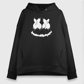 Женское худи Oversize хлопок с принтом Marshmello Dark Smile в Тюмени, френч-терри — 70% хлопок, 30% полиэстер. Мягкий теплый начес внутри —100% хлопок | боковые карманы, эластичные манжеты и нижняя кромка, капюшон на магнитной кнопке | Тематика изображения на принте: dark smile | dj marshmello | halloween | marshmallo | marshmello | pop art | smile | глаза и рот | диджей маршмелло | зефир | злой marshmello | маршмелло | маршмеллоу | маршмело | смайлик | улыбка | хэллоуин | хэлуин