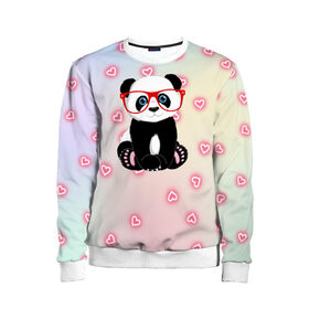 Детский свитшот 3D с принтом Милая пандочка в Тюмени, 100% полиэстер | свободная посадка, прямой крой, мягкая тканевая резинка на рукавах и понизу свитшота | маленькая панда | маленькая пандочк | милая панда | милая пандочка | панда | панда в красных очках | панда в очках | панда очки | панда сердечки | панда сердце | пандочка | пандочка в красных очках