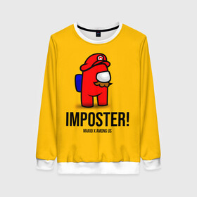 Женский свитшот 3D с принтом IMPOSTER! Mario X Among Us в Тюмени, 100% полиэстер с мягким внутренним слоем | круглый вырез горловины, мягкая резинка на манжетах и поясе, свободная посадка по фигуре | among us | impostor | sus | амонг ас | амонг ус | амонгас | амонгус | астронавт | белый | желтый | зеленый | игра | космонавт | космосv | красный | оранжевый | предатель | призрак | самозванец | синий | среди нас