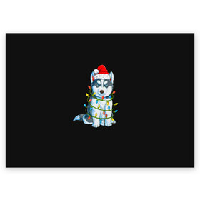 Поздравительная открытка с принтом Щенок в Тюмени, 100% бумага | плотность бумаги 280 г/м2, матовая, на обратной стороне линовка и место для марки
 | 2021 | doge | белка | гирлянда | год быка | дед мороз | дог | елка | енот | кот | котик | лиса | маска | неон | новогодний пес | новогодняя | новый год | олень | пёс | праздник | радуга | рождество | с новым годом