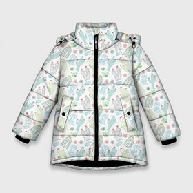 Зимняя куртка для девочек 3D с принтом Цветущие кактусы в Тюмени, ткань верха — 100% полиэстер; подклад — 100% полиэстер, утеплитель — 100% полиэстер. | длина ниже бедра, удлиненная спинка, воротник стойка и отстегивающийся капюшон. Есть боковые карманы с листочкой на кнопках, утяжки по низу изделия и внутренний карман на молнии. 

Предусмотрены светоотражающий принт на спинке, радужный светоотражающий элемент на пуллере молнии и на резинке для утяжки. | cactus | desert | flower | pattern | thorns | кактус | колючки | пустыня | узор | цветок