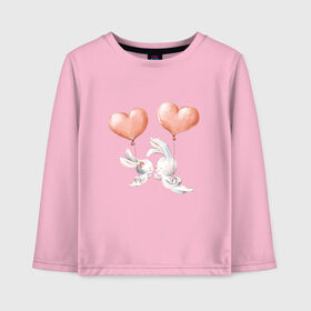 Детский лонгслив хлопок с принтом Пара влюбленных зайчиков в Тюмени, 100% хлопок | круглый вырез горловины, полуприлегающий силуэт, длина до линии бедер | зайчики | любовь | пара | розовый | сердце | серый | шарики