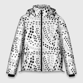 Мужская зимняя куртка 3D с принтом Дорожки из следов в Тюмени, верх — 100% полиэстер; подкладка — 100% полиэстер; утеплитель — 100% полиэстер | длина ниже бедра, свободный силуэт Оверсайз. Есть воротник-стойка, отстегивающийся капюшон и ветрозащитная планка. 

Боковые карманы с листочкой на кнопках и внутренний карман на молнии. | bear | dog | elk | footprints | fox | hare | plate | wolf | волк | заяц | лиса | лось | медведь | плита | следы | собака