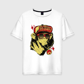Женская футболка хлопок Oversize с принтом Крутая обезьяна в Тюмени, 100% хлопок | свободный крой, круглый ворот, спущенный рукав, длина до линии бедер
 | арт | блеск | золотой кулон | кепка | крутая | круто | кулон | обезьяна | очки | рисунок