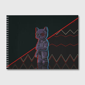 Альбом для рисования с принтом CAT в Тюмени, 100% бумага
 | матовая бумага, плотность 200 мг. | Тематика изображения на принте: кот в одежде | кот в очках | неоновые полосы | ретро стиль | стильный кот