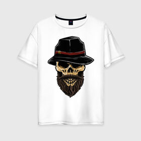 Женская футболка хлопок Oversize с принтом Гангста в Тюмени, 100% хлопок | свободный крой, круглый ворот, спущенный рукав, длина до линии бедер
 | арт | гангстер | графика | скелет | череп